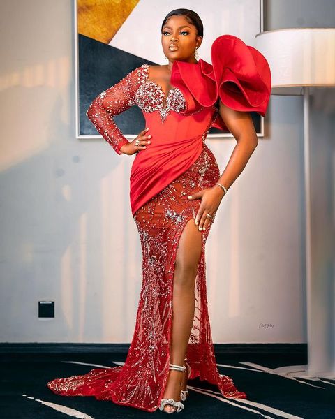 2022 plus size arabic aso ebi red luxurious mermaid prom dresses beaded crystals stylish evening formal party second reception gowns dress z, Black
2022 plus size arabic aso ebi red luxurious mermaid prom dresses beaded crystals stylish evening formal party second reception gowns dress z, Black