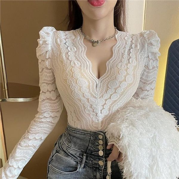 dark v neck lace womens blouses basic korean casual long sleeve slim elegant lady spring see through, White
dark v neck lace womens blouses basic korean casual long sleeve slim elegant lady spring see through, White