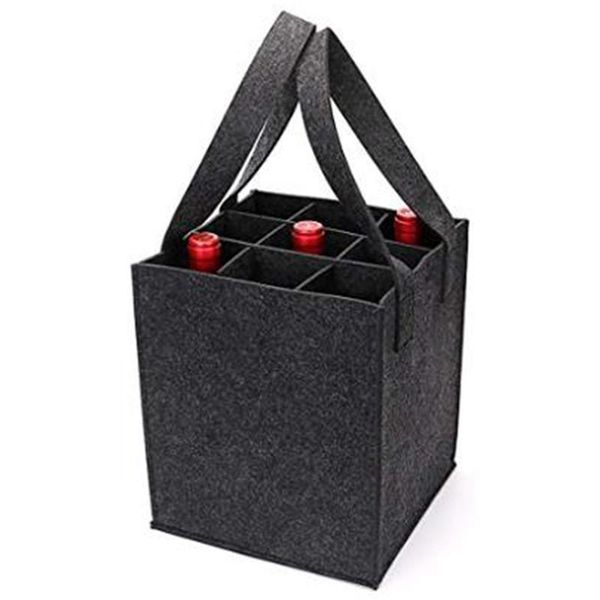durable reusable fashion felt bag red wine holder beer bottle shopping tote carrier with bottles divider washable gift wrap