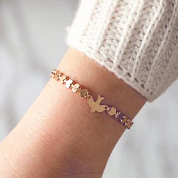 link, chain gold color bracelets for women fashion geometric round disc bird bracelet peace dove femme bijoux wholesale, Black
link, chain gold color bracelets for women fashion geometric round disc bird bracelet peace dove femme bijoux wholesale, Black
