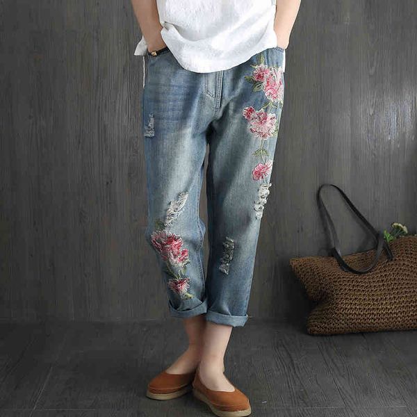 women's jeans flower embroidery women high waist casual loose harem denim capris pants fashion vintage summer ripped hole h2af, Blue
women's jeans flower embroidery women high waist casual loose harem denim capris pants fashion vintage summer ripped hole h2af, Blue