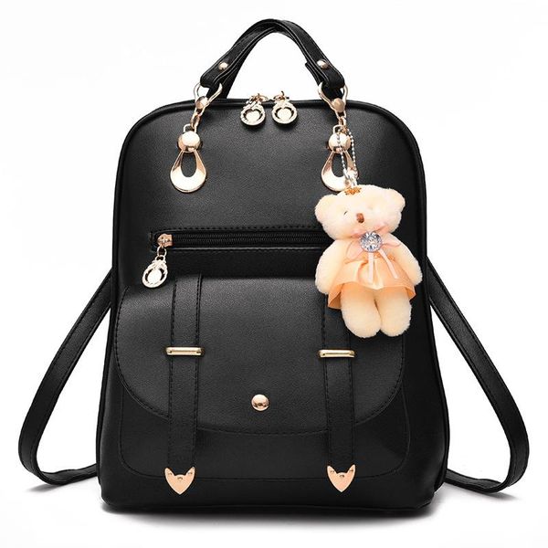 school bags women's bear backpack fashion trend pu travel bag simple student