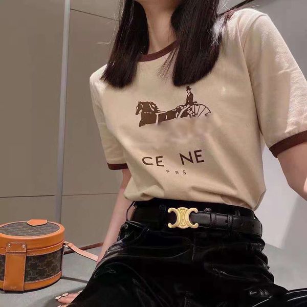cel + new summer color contrast carriage letter print round neck t-shirt short sleeve blouse, White
cel + new summer color contrast carriage letter print round neck t-shirt short sleeve blouse, White