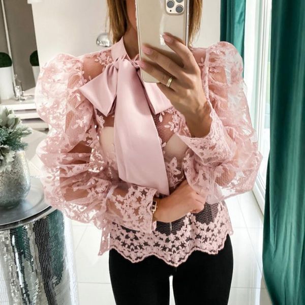 women's blouses & shirts 2021 women sheer mesh floral puff long sleeve bow neck lace blouse ladies see through turtle streetwear, White
women's blouses & shirts 2021 women sheer mesh floral puff long sleeve bow neck lace blouse ladies see through turtle streetwear, White