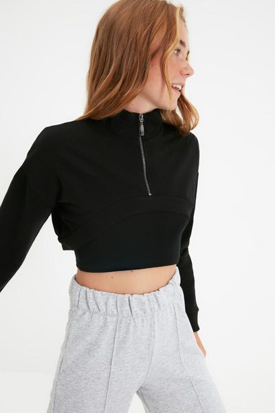 women's hoodies & sweatshirts trendyol super crop zipper knitted sweatshirt twoaw22sw1549, Black
women's hoodies & sweatshirts trendyol super crop zipper knitted sweatshirt twoaw22sw1549, Black