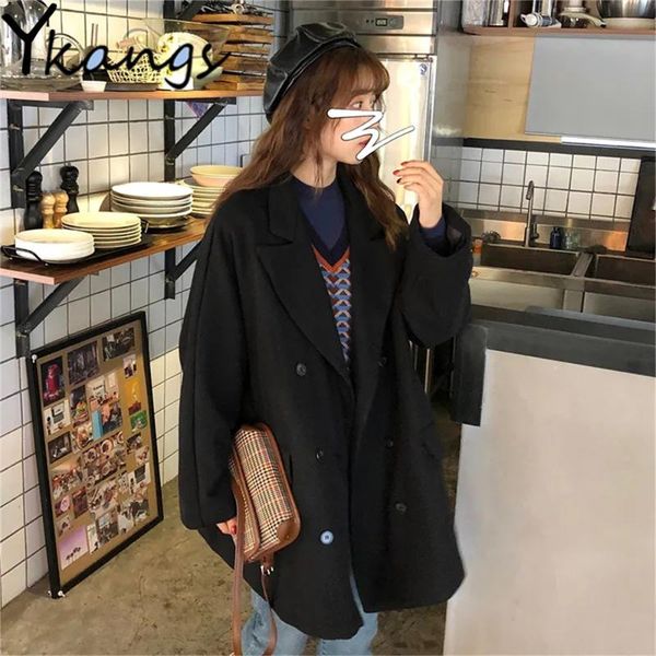 women's wool & blends vintage bf women loose woolen cloth coat korean solid color simple design elegant black jacket autumn winter all-
women's wool & blends vintage bf women loose woolen cloth coat korean solid color simple design elegant black jacket autumn winter all-