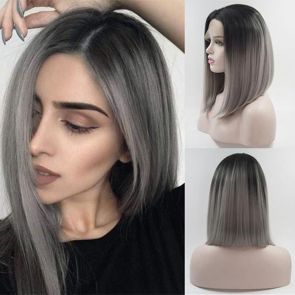 synthetic wigs ombre grey straight for women middle part 2 tone short bob high temperature heat resistant hair replacement, Black
synthetic wigs ombre grey straight for women middle part 2 tone short bob high temperature heat resistant hair replacement, Black