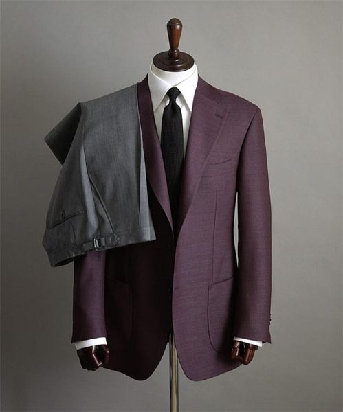 men's suits & blazers 2piece men purple coat+grey pant custom made formal wedding two buttons fit slim party, White;black
men's suits & blazers 2piece men purple coat+grey pant custom made formal wedding two buttons fit slim party, White;black
