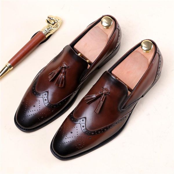 british men's shoes, brogue style fringed carved loafers, one-legged business formal leather shoes for men dress, Black
british men's shoes, brogue style fringed carved loafers, one-legged business formal leather shoes for men dress, Black