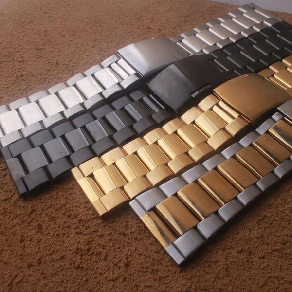 watch bands band solid stainless steel bracelet straps wristband for strap men's wrist 22 24mm 26mm 28mm 30mm, Black;brown