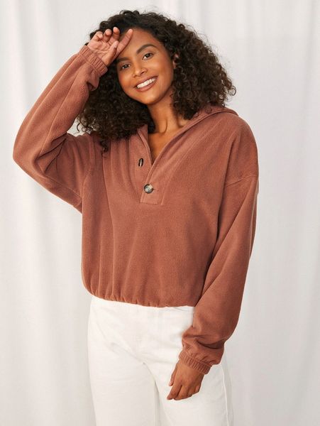 button half placket flannel sweatshirt t50t#, White;black