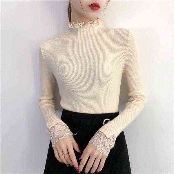 lace turtleneck long sleeve women sweaters solid color slim elastic autumn winter knitted pullovers, White;black
lace turtleneck long sleeve women sweaters solid color slim elastic autumn winter knitted pullovers, White;black