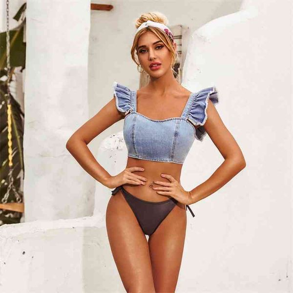 women's knits & tees women t-shirt navel short denim ruffles vest vacation beach fashion summer 2021 new 4ppk, White
women's knits & tees women t-shirt navel short denim ruffles vest vacation beach fashion summer 2021 new 4ppk, White