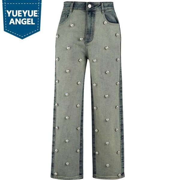 women's jeans fashion women straight denim pants loose fit high waist pearls colors mixed ladies streetwear studded long trousers, Blue
women's jeans fashion women straight denim pants loose fit high waist pearls colors mixed ladies streetwear studded long trousers, Blue