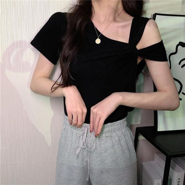 women's t-shirt summer cotton black t shirt women skew collar short girl off shoulder slim t-shirts for woman office lady, White
women's t-shirt summer cotton black t shirt women skew collar short girl off shoulder slim t-shirts for woman office lady, White