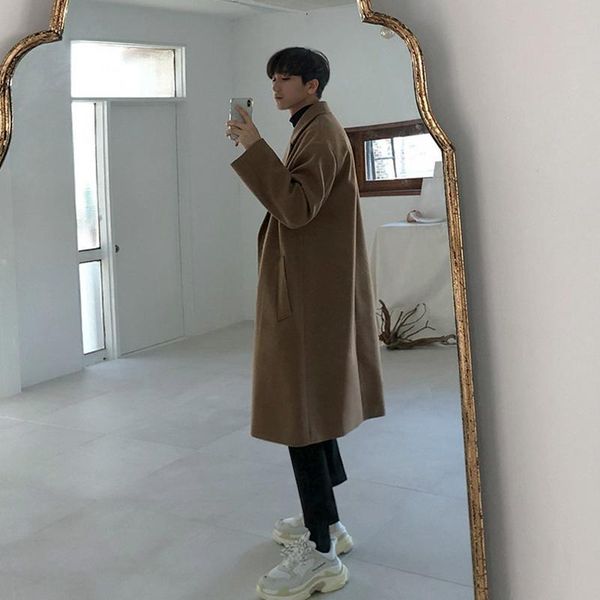 men's wool & blends autumn and winter mid-length windbreaker thick trendy woolen coat korean loose casual long, Black
men's wool & blends autumn and winter mid-length windbreaker thick trendy woolen coat korean loose casual long, Black