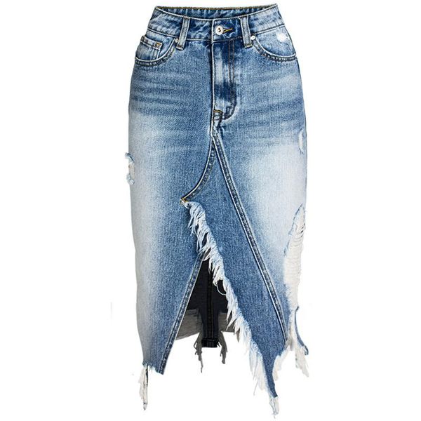skirts 2021 summer plus size ripped denim womens asymmetrical pencil jean skirt ladies high split midi 2xl 3xl female k668, Black 
skirts 2021 summer plus size ripped denim womens asymmetrical pencil jean skirt ladies high split midi 2xl 3xl female k668, Black