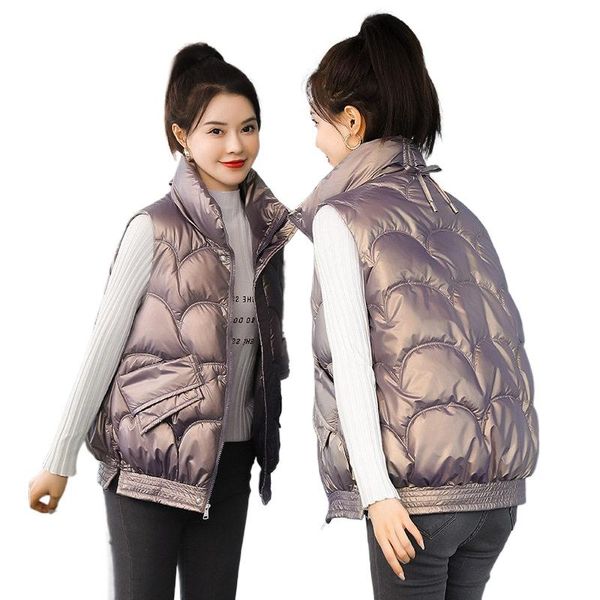 women's vests 2021 solid color bright stand collar down cotton vest waistcoat fashion casual elegant thick warm winter outwear, Black;white
women's vests 2021 solid color bright stand collar down cotton vest waistcoat fashion casual elegant thick warm winter outwear, Black;white