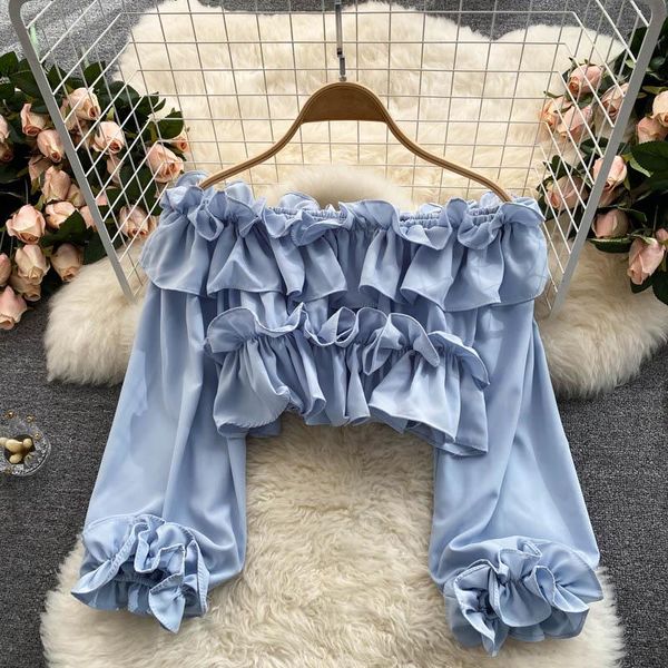 women's blouses & shirts pinkou women sweet ruffled crop slash neck off shoulder three quarter sleeve short style blouse la129, White
women's blouses & shirts pinkou women sweet ruffled crop slash neck off shoulder three quarter sleeve short style blouse la129, White