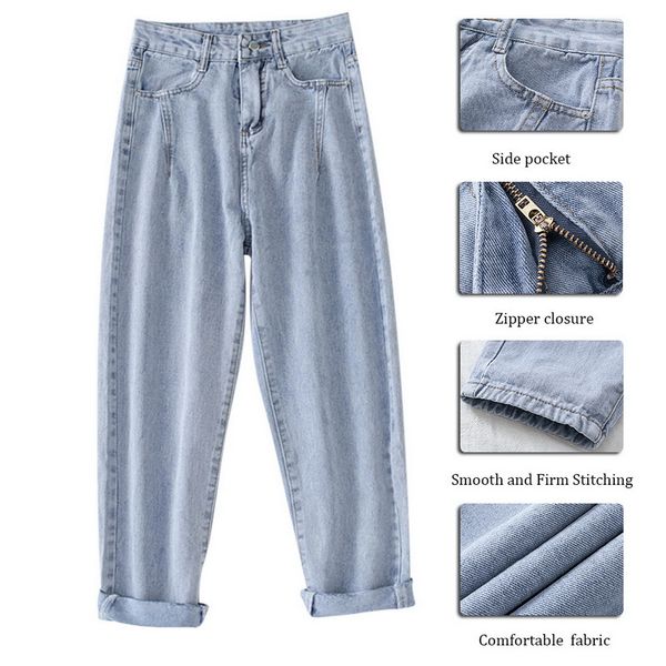 2011korean high waist jeans women pants loose casual plus size high street denim trousers pantalon femme vintage with belt b90, Blue
2011korean high waist jeans women pants loose casual plus size high street denim trousers pantalon femme vintage with belt b90, Blue