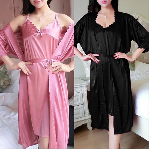 2pcs set pajamas women sleepwear ice silk satin night dress nightgown homewear summer solid color, Black;red
2pcs set pajamas women sleepwear ice silk satin night dress nightgown homewear summer solid color, Black;red