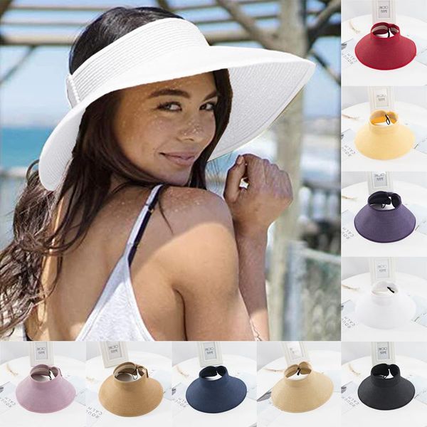 wide brim hats summer women foldable visors large ladies casual female solid beach uv protection caps straw hat, Blue;gray
wide brim hats summer women foldable visors large ladies casual female solid beach uv protection caps straw hat, Blue;gray