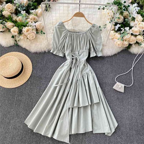 summer fashion vestidos women's pleated square neck puff sleeve lace-up waist thin irregular midi dress gk234 210506, Black;gray
summer fashion vestidos women's pleated square neck puff sleeve lace-up waist thin irregular midi dress gk234 210506, Black;gray