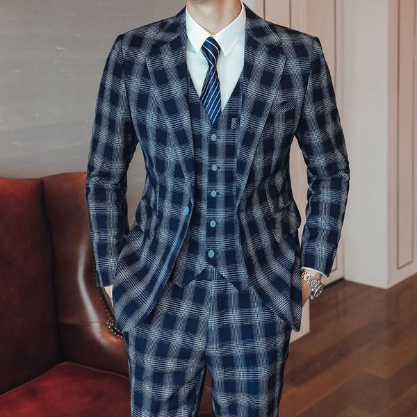 men's suits & blazers bridegroom's dress suit three piece slim fit man's plaid 6728, White;black
men's suits & blazers bridegroom's dress suit three piece slim fit man's plaid 6728, White;black