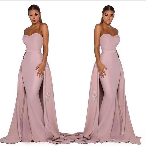 2021 detachable train mermaid prom dresses pink satin evening party gowns sweetheart sleeveless with lace appliques, Black 
2021 detachable train mermaid prom dresses pink satin evening party gowns sweetheart sleeveless with lace appliques, Black