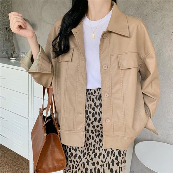 women's leather & faux est fashion women jacket casual loose long sleeve korean lapel fall clothing for ladies, Black
women's leather & faux est fashion women jacket casual loose long sleeve korean lapel fall clothing for ladies, Black