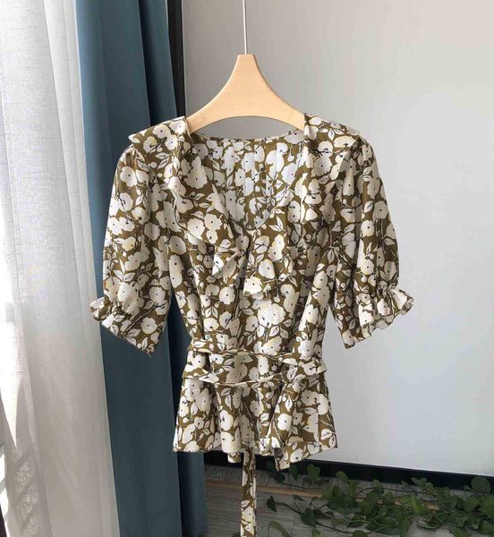 women's sweaters sweaters kapok print shirt ruffles trim short puff sleeve blouse ladoes sweet lace-up waist eq2v, White;black
women's sweaters sweaters kapok print shirt ruffles trim short puff sleeve blouse ladoes sweet lace-up waist eq2v, White;black