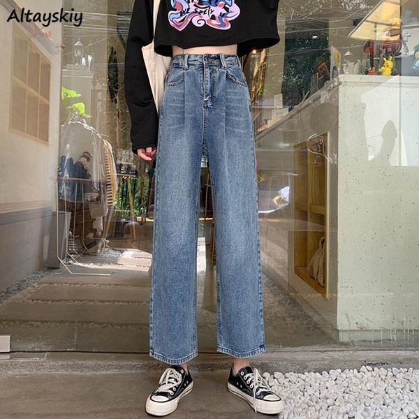 women's jeans women retro high waist all-match ankle-length trousers denim korean style folds streetwear zipper straight baggy bottoms, Blue 
women's jeans women retro high waist all-match ankle-length trousers denim korean style folds streetwear zipper straight baggy bottoms, Blue