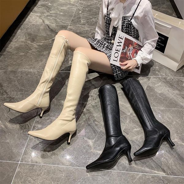 boots 2021 autumn and winter women's long tube no more than knee pointed thin heeled high-heeled high, Black