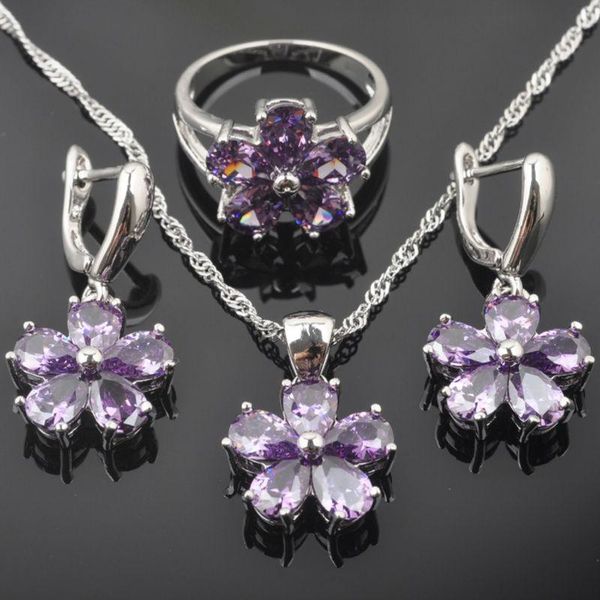 earrings & necklace purple zircon crystal flower women's silver plated jewelry sets earrings/pendant/necklace/rings qz0250
earrings & necklace purple zircon crystal flower women's silver plated jewelry sets earrings/pendant/necklace/rings qz0250