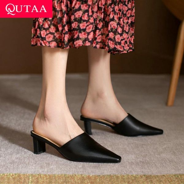 sandals qutaa 2021 pointed toe slip on women shoes summer genuine leather female slides square high heel slingback size 34-39, Black
sandals qutaa 2021 pointed toe slip on women shoes summer genuine leather female slides square high heel slingback size 34-39, Black