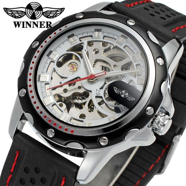winner brand automatic men skeleton dress original watch with black silicone band gift box wristwatches, Slivery;brown
winner brand automatic men skeleton dress original watch with black silicone band gift box wristwatches, Slivery;brown