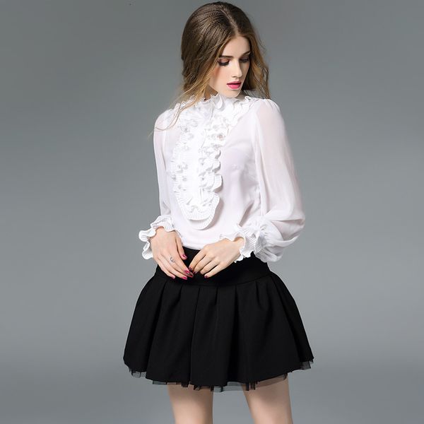 skirts spring blouse shirt women ruffle flowers deco long sleeve black white silk chiffon shirts female 
skirts spring blouse shirt women ruffle flowers deco long sleeve black white silk chiffon shirts female