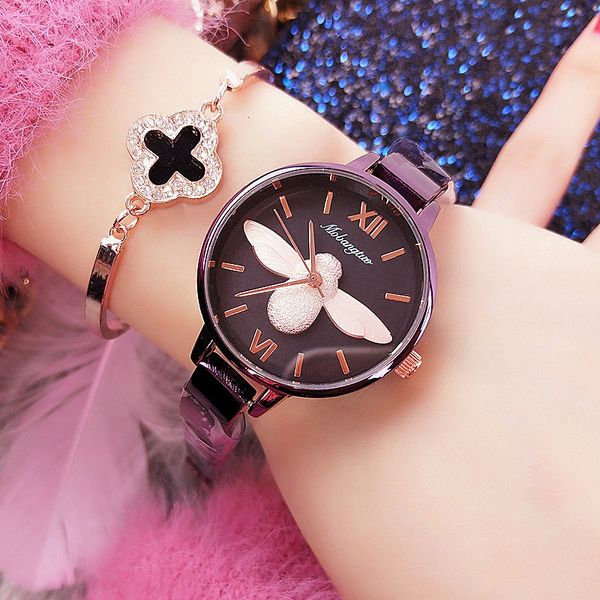 watch women's waterproof bee purple movement quartz, Slivery;brown 
watch women's waterproof bee purple movement quartz, Slivery;brown