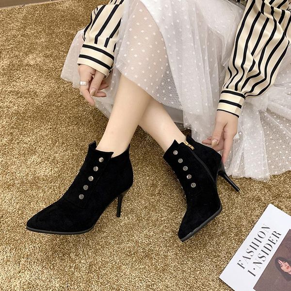 boots autumn patchwork winter ladies woman rivet flock pointed toe thin high heels zipper ankle for women shoes, Black
boots autumn patchwork winter ladies woman rivet flock pointed toe thin high heels zipper ankle for women shoes, Black