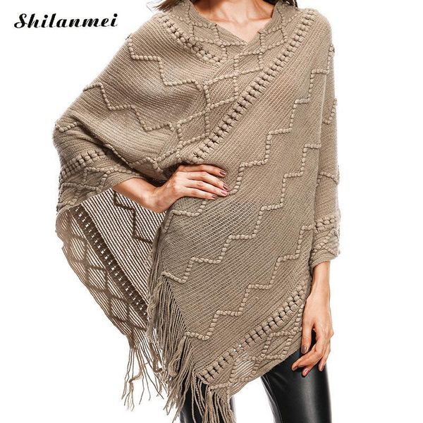 women's sweaters elegant woman casual loose cloak tassel pullovers 2021 autumn v neck irregular solid female fashion pull femme, White;black 
women's sweaters elegant woman casual loose cloak tassel pullovers 2021 autumn v neck irregular solid female fashion pull femme, White;black