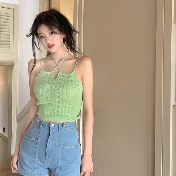 women's tanks & camis summer knitted hollow out camisole solid women wear sleeveless slim fit short, White
women's tanks & camis summer knitted hollow out camisole solid women wear sleeveless slim fit short, White