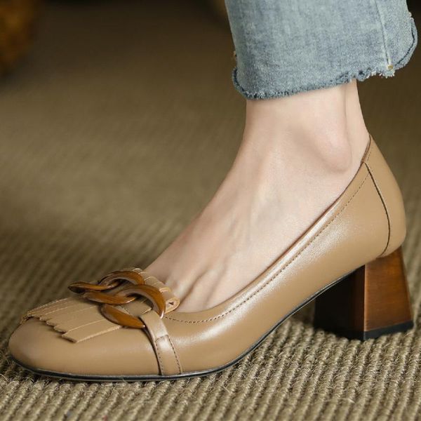 dress shoes women's genuine leather thick med heel comfortable slip-on pumps fringe chain decoration ol style female aily single women, Black
dress shoes women's genuine leather thick med heel comfortable slip-on pumps fringe chain decoration ol style female aily single women, Black