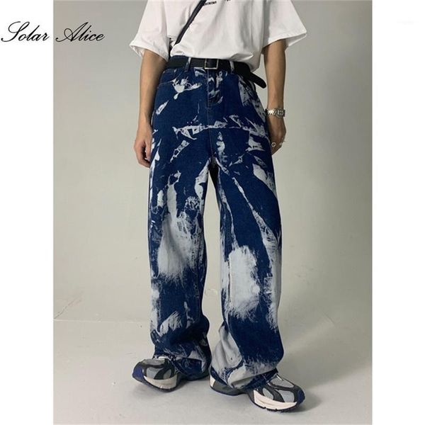 men's four seasons irregular tie dye straight leg jeans mid-waist high street retro loose casual pants, Blue
men's four seasons irregular tie dye straight leg jeans mid-waist high street retro loose casual pants, Blue