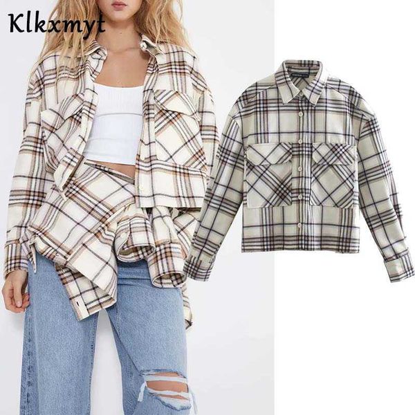 klkxmyt za jacket women fashion check cropped coat vintage long sleeve pocket female outerwear chic overshirt 210527, Black;brown
klkxmyt za jacket women fashion check cropped coat vintage long sleeve pocket female outerwear chic overshirt 210527, Black;brown