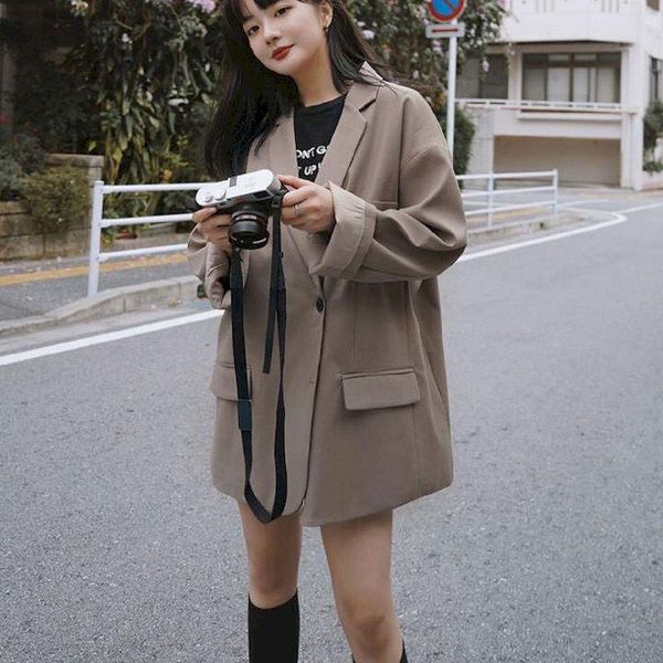 women's suits & blazers oversized casual spring office lady brown blazer women loose all match female jacket ol 2021 pockets jackets, White;black
women's suits & blazers oversized casual spring office lady brown blazer women loose all match female jacket ol 2021 pockets jackets, White;black