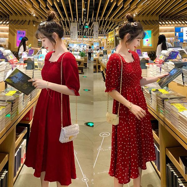 square collar dot pregnancy summer korean fashion maternity long dress elegant slim charming clothes for pregnant women dresses, White
square collar dot pregnancy summer korean fashion maternity long dress elegant slim charming clothes for pregnant women dresses, White