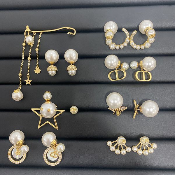 luxury jewelry new tassel earclip net red pearl earrings letter earrings, Golden