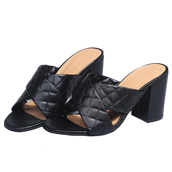 women sandals summer fashion cross check plaid shallow slippers lightweight casual square heel single shoes, Black
women sandals summer fashion cross check plaid shallow slippers lightweight casual square heel single shoes, Black