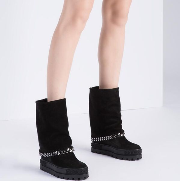 boots design brand woman black suede platform sole inner wedge ankle boot chain mid-boot real pos
boots design brand woman black suede platform sole inner wedge ankle boot chain mid-boot real pos