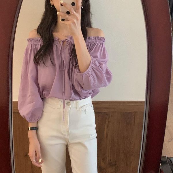 women's blouses & shirts women sweet solid 2021 summer korean style elegant slash neck off shoulder sunscreen shirt crop, White
women's blouses & shirts women sweet solid 2021 summer korean style elegant slash neck off shoulder sunscreen shirt crop, White
